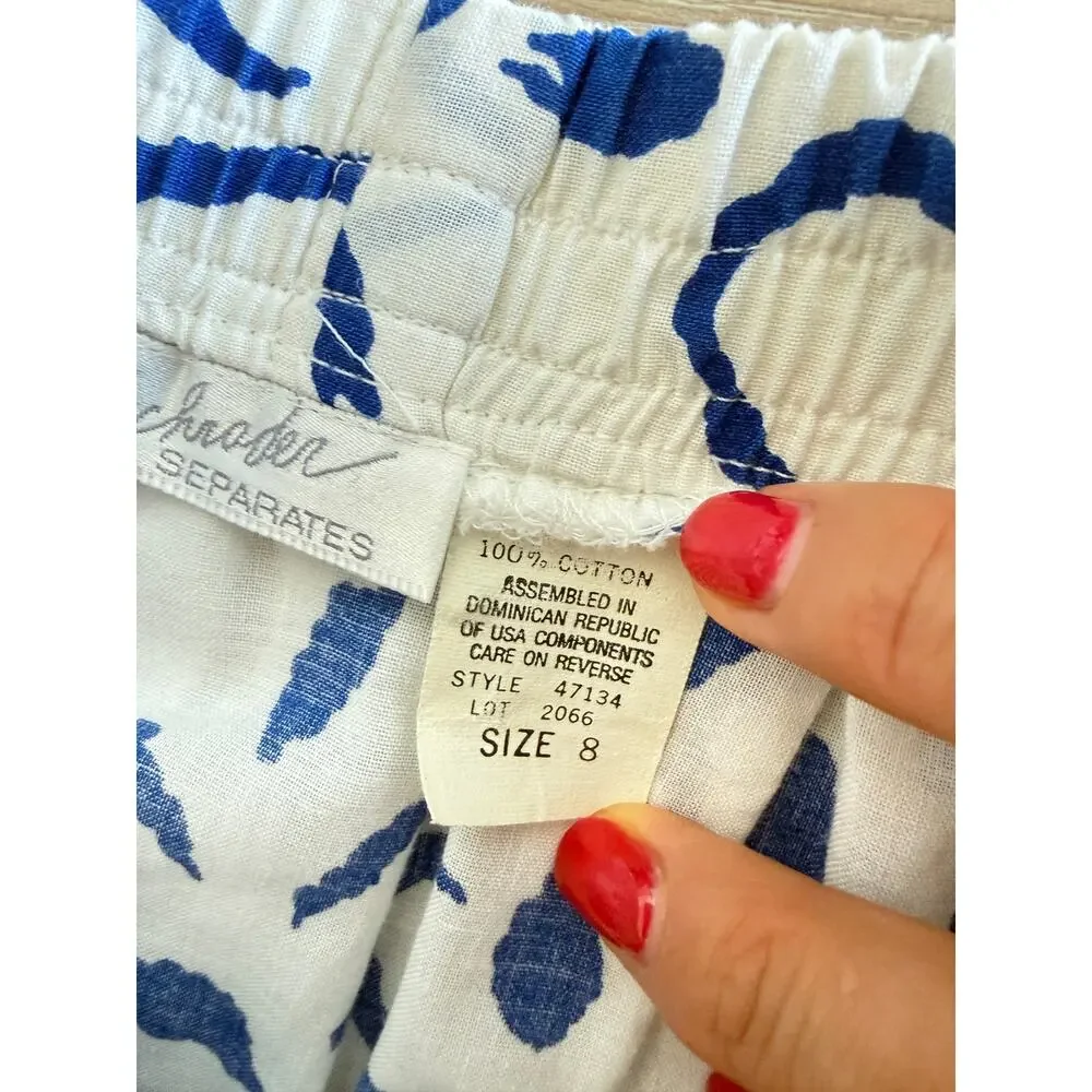 Schroder Separates Vintage Blue Floral Print Cotton Skirt Size 8 Pockets